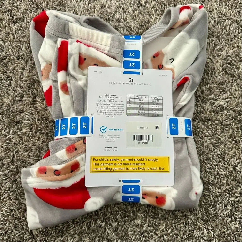 Carter's Festive Gray and Red Santa Pajamas Size 2T (1078)